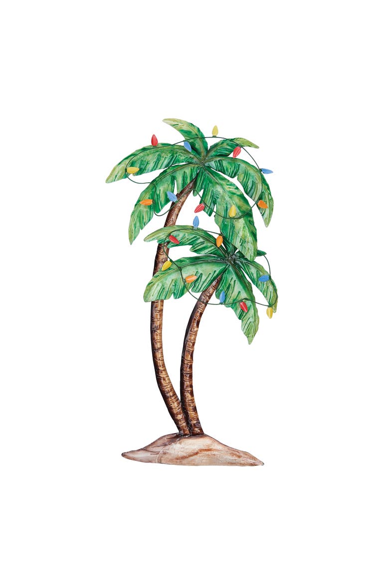 Palm Tree Capiz Wall Art 9.75 x 1.5 x 19.25 Inches., Main, color, Gray