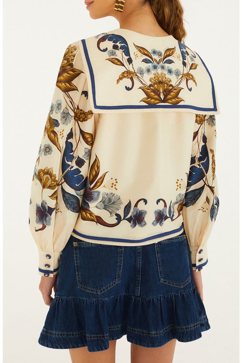 Golden Nature Floral Sailor Collar Button-Up Top, Alternate, color, GOLDEN NATURE CREAM