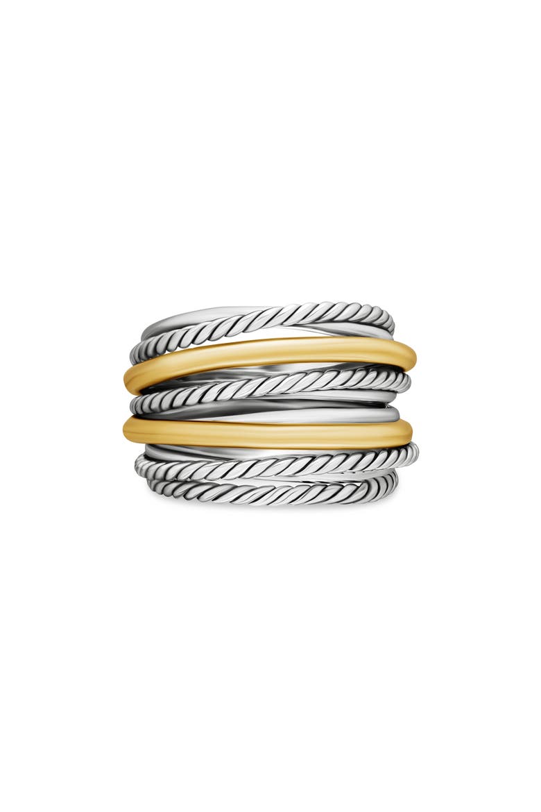 Crossover Wide Ring with 18K Gold, Main, color, SILVER/ GOLD