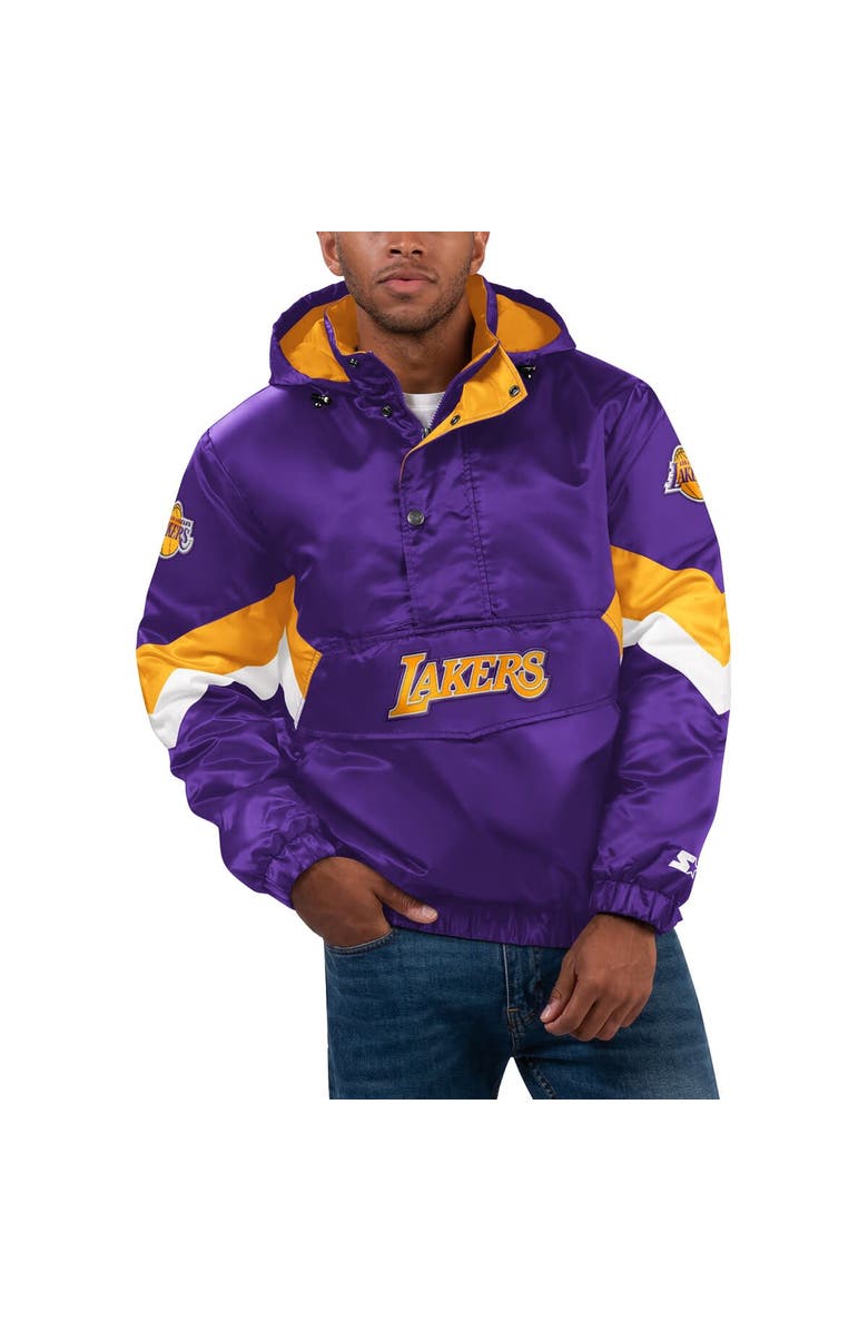 STARTER Men's Starter  Purple Los Angeles Lakers Force Play Satin Hoodie Half-Zip Jacket, Main, color, 
