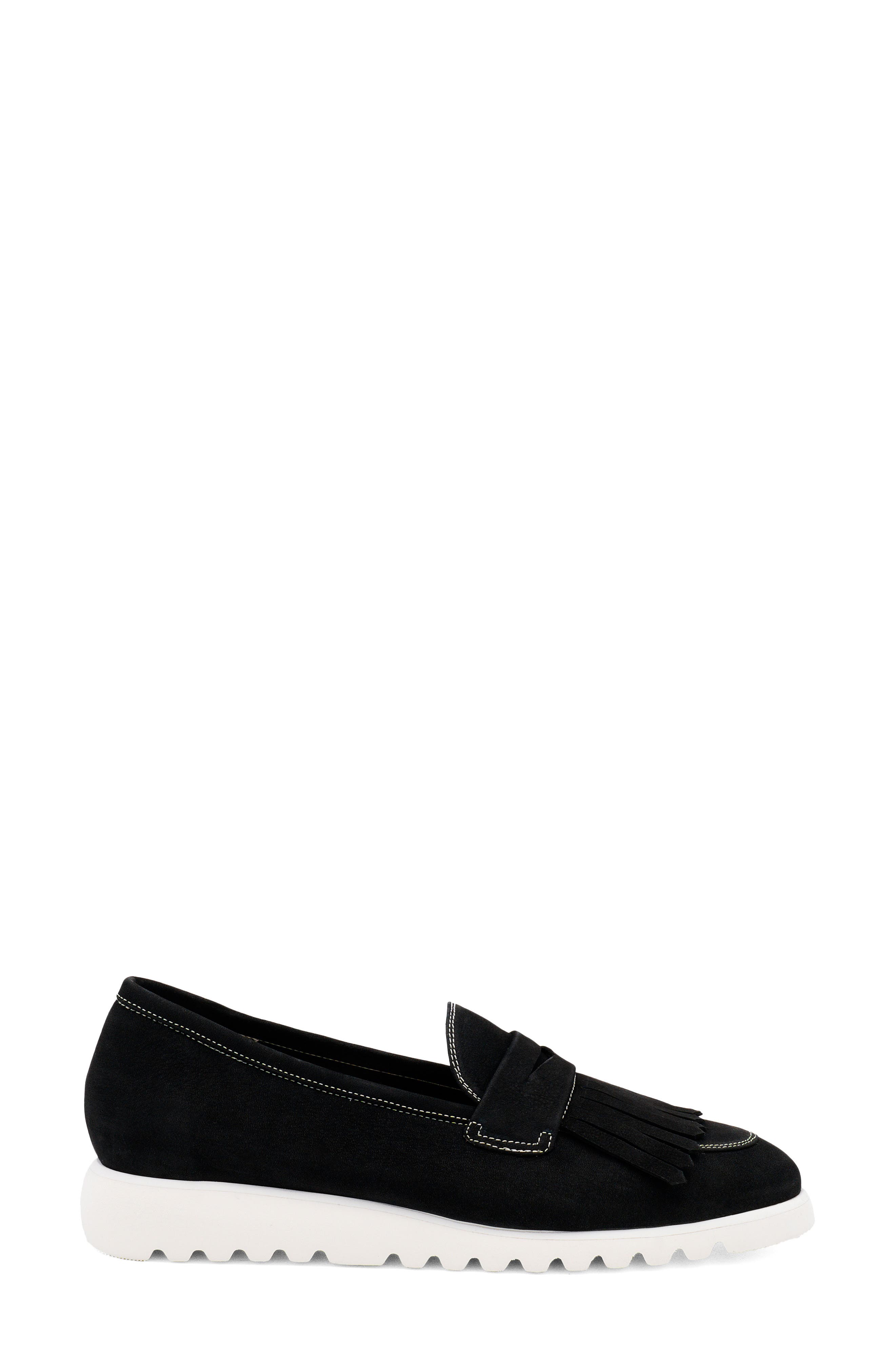Amalfi by Rangoni Elemento Fringe Penny Loafer, Alternate, color, Nero Long Beach