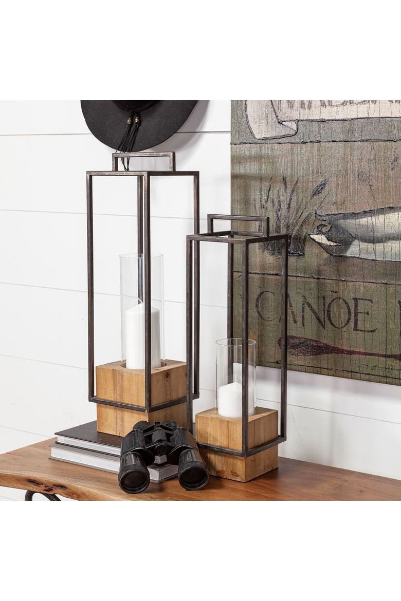 Orionis Large Wood w/ Metal Lantern Candle Holder, Alternate, color, Black