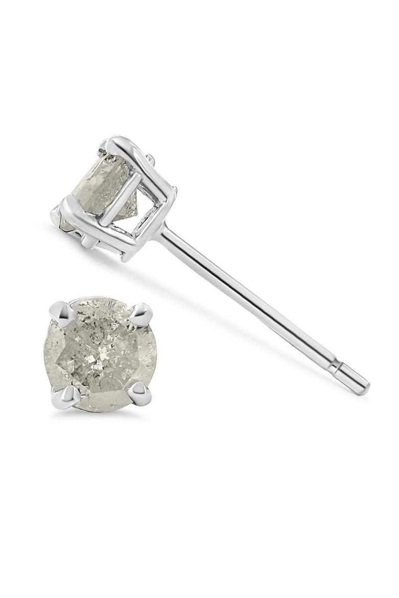 Silver 3/4 Ct Round"Salt and Pepper" Diamond Classic Stud Earrings, Alternate, color, White