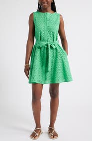Caslon® Sleeveless Cotton Eyelet Belted Dress