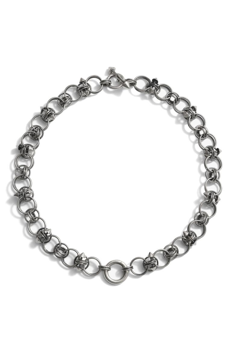 14.5-Inch Chain Mail Toggle Charm Choker, Main, color, STERLING SILVER