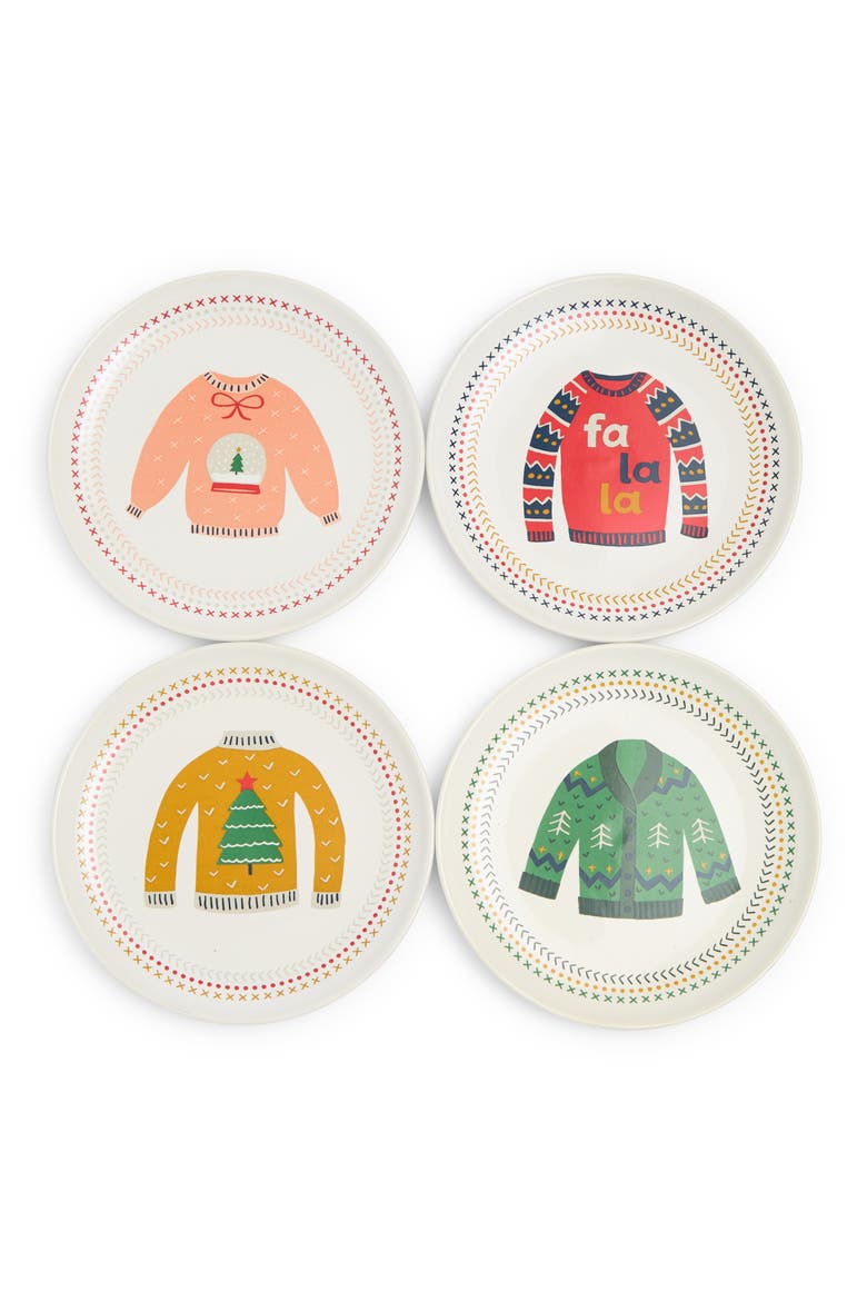 Set of 4 Ugly Christmas Sweater Stoneware Appetizer Plates in Gift Box, Main, color, UGLY CHRISTMAS SWEATER
