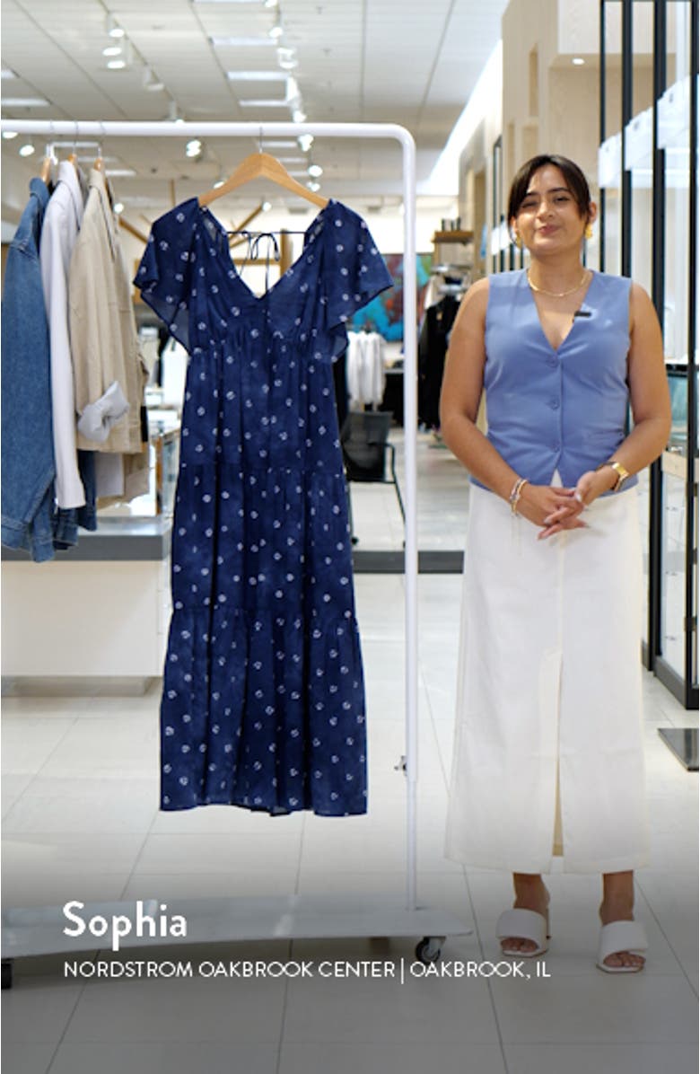 Shibori Tie Back Tiered Cotton Midi Dress