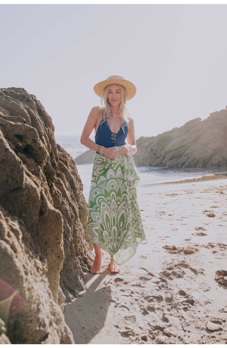 InfuseZen Mandala Organic Turkish Towel, Alternate, color, Olive