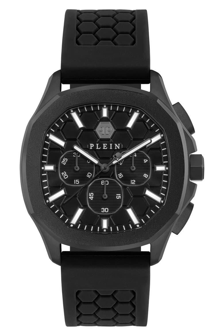 Spectre Chronograph Silicone Strap Watch, 44mm, Main, color, IP BLACK