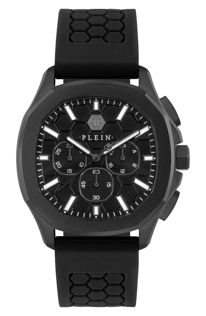 PHILIPP PLEIN Spectre Chronograph Silicone Strap Watch, 44mm, Main, color, Ip Black
