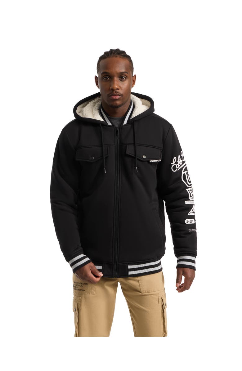 Ecko Unltd. Men's Reknown faux shearling Varsity Jacket, Main, color, Black