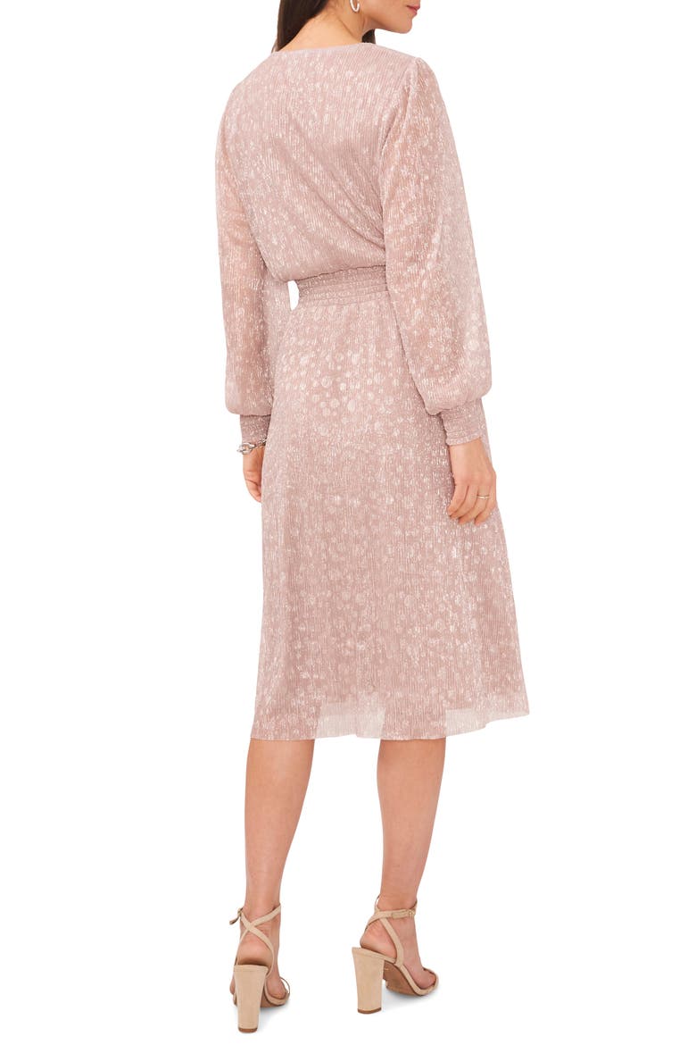 Plissé V-Neck Long Sleeve Midi Dress, Alternate, color, SERENE MAUVE