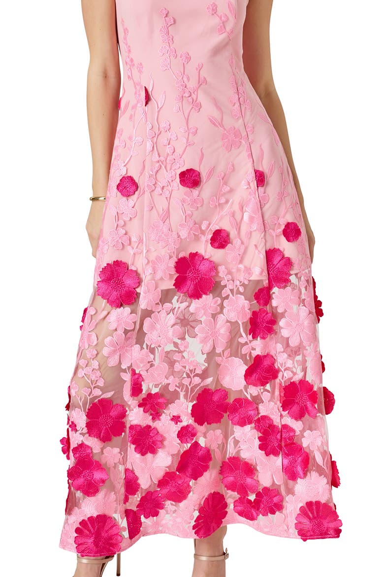 Embroidered 3D Appliqué Strapless Dress, Alternate, color, PINK