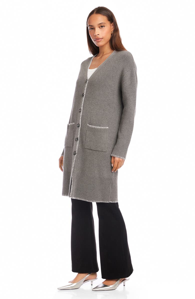 FIFTEEN TWENTY Ariel Cotton & Cashmere Longline Cardigan, Alternate, color, Gray W/ Cream