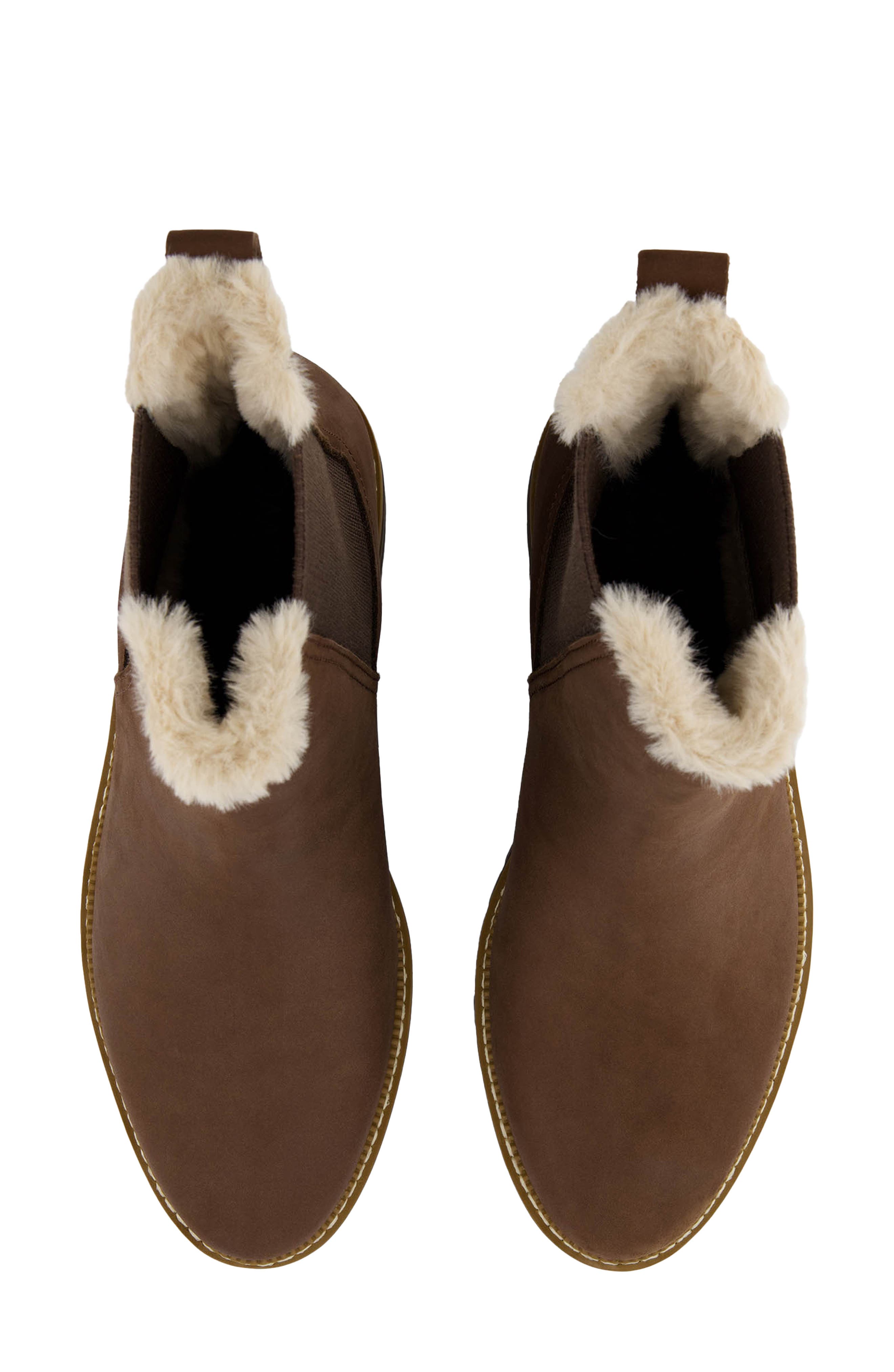 TOMS Bennet Chelsea Boot, Alternate, color, Dark Brown/ Faux Fur