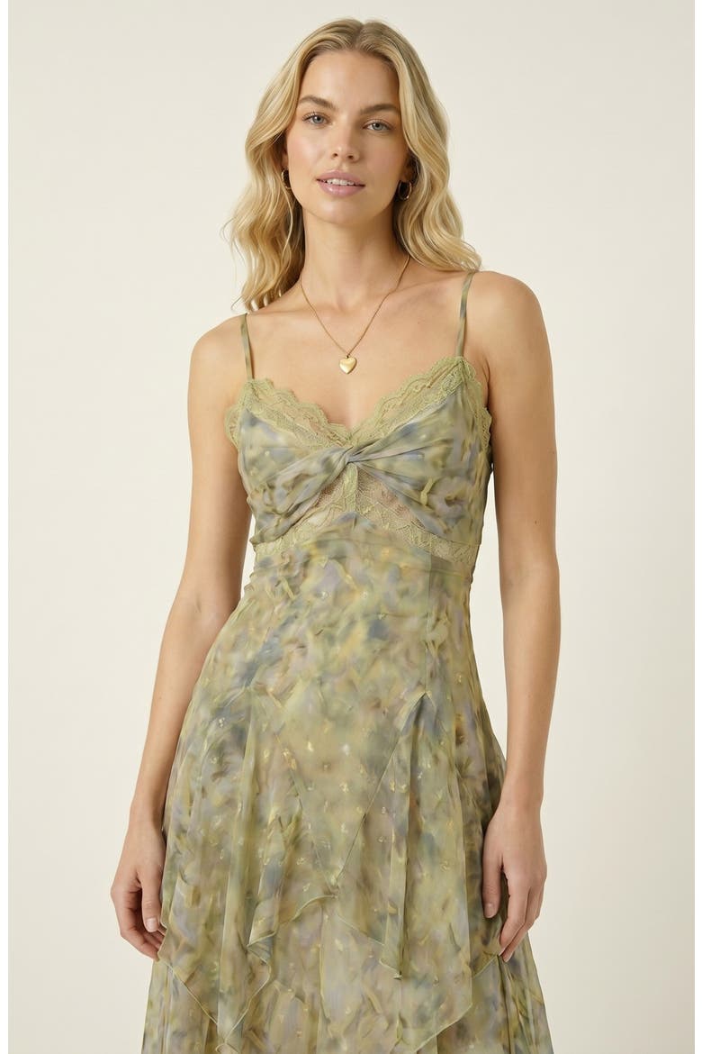 Sheer Ruffle Midi Dress, Alternate, color, Green