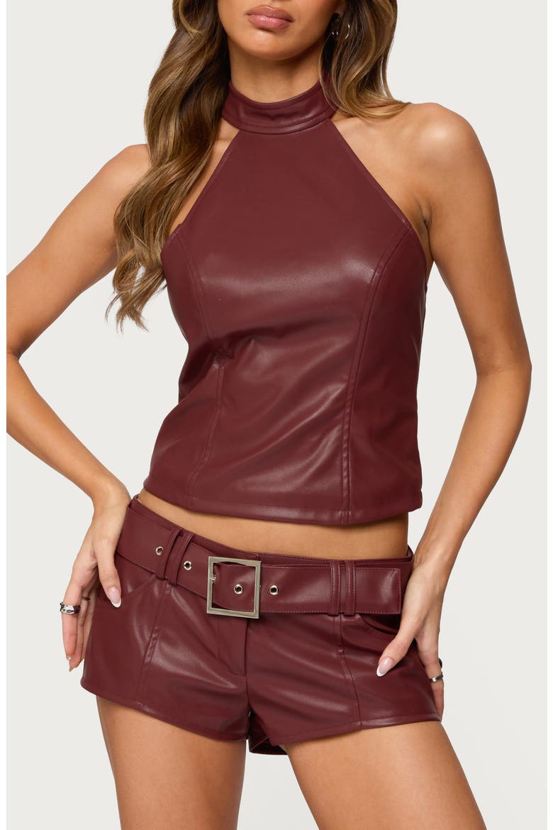 Alba Faux Leather Halter Top, Main, color, BURGUNDY
