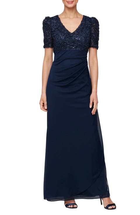 Embellished Short Sleeve Empire Waist Gown (Petite)