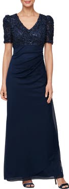 Alex Evenings Embellished Short Sleeve Empire Waist Gown