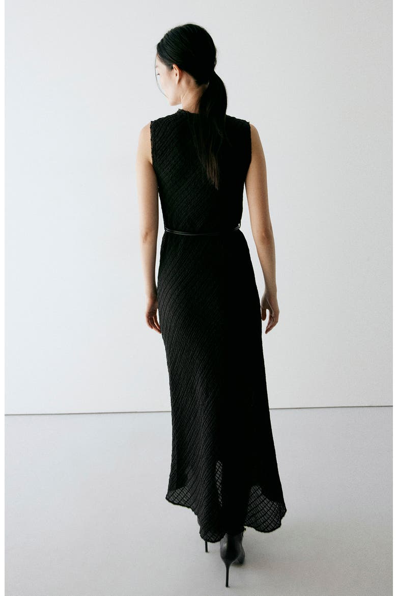 Ruched Belted Midi Dress, Alternate, color, BLACK BROWN