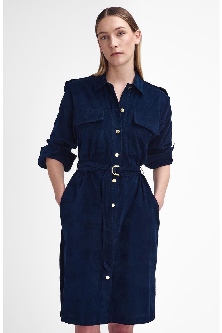 Noelle Long Sleeve Cotton Corduroy Belted Shirtdress, Alternate, color, NAVY BLUE