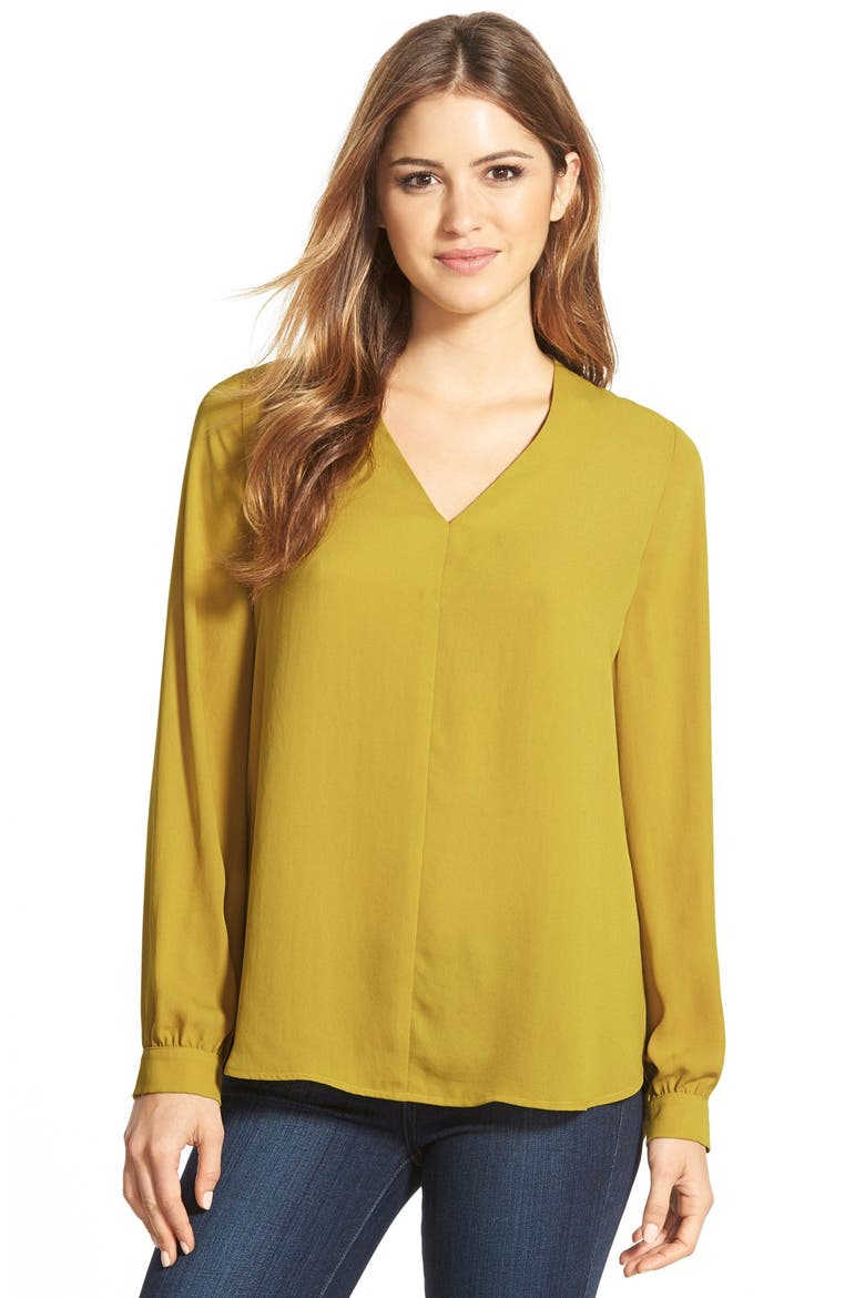 High/Low V-Neck Blouse (Nordstrom Exclusive), Main, color, OLIVE OIL