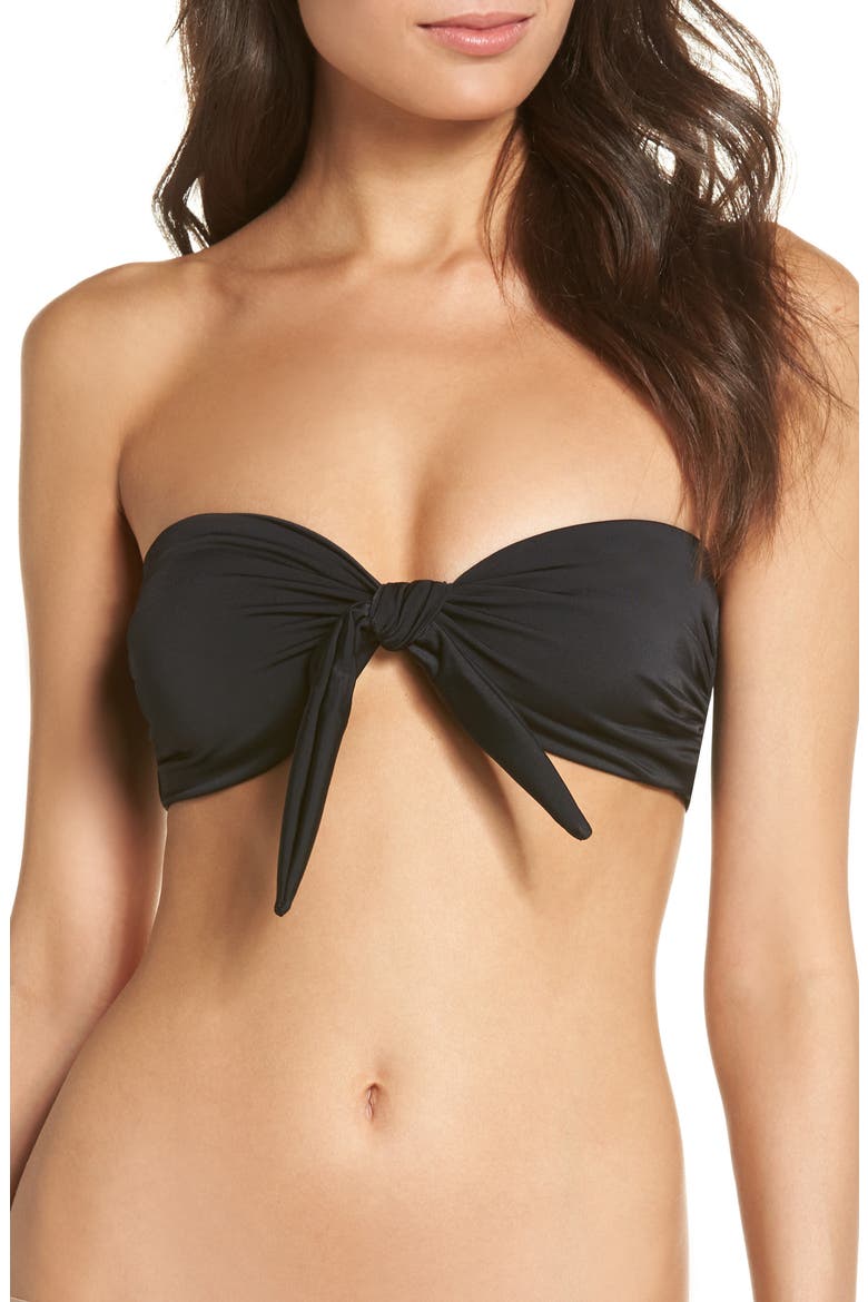 Riviera Tie Front Bandea Bikini Top, Main, color, BLACK