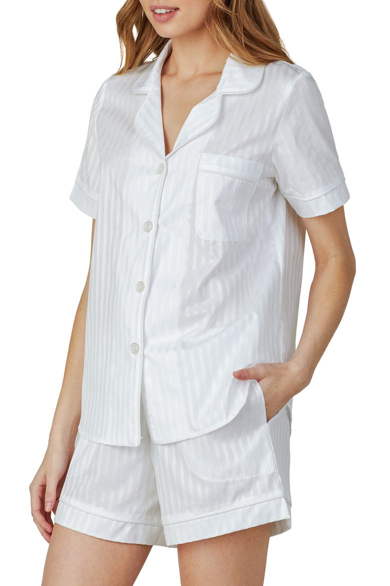 3D Stripe Organic Cotton Sateen Short Pajamas, Alternate, color, WHITE