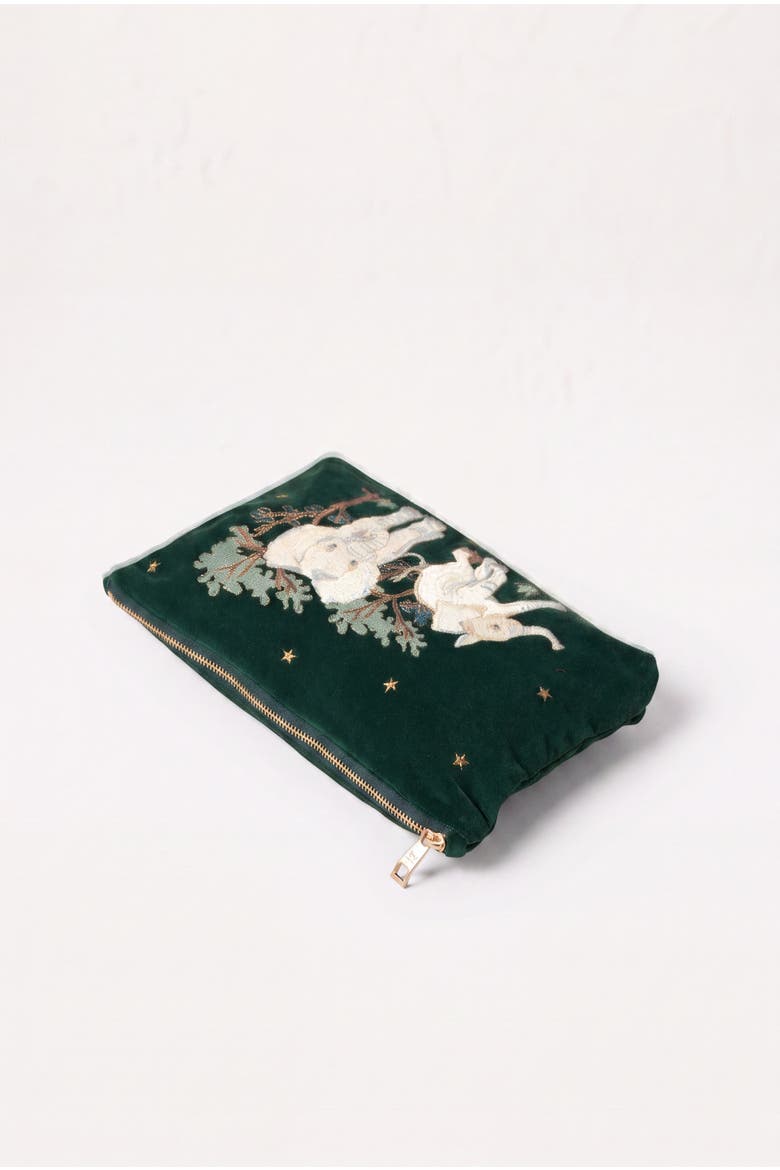 Baby Elephant Conservation Velvet Everyday Pouch, Alternate, color, Forest