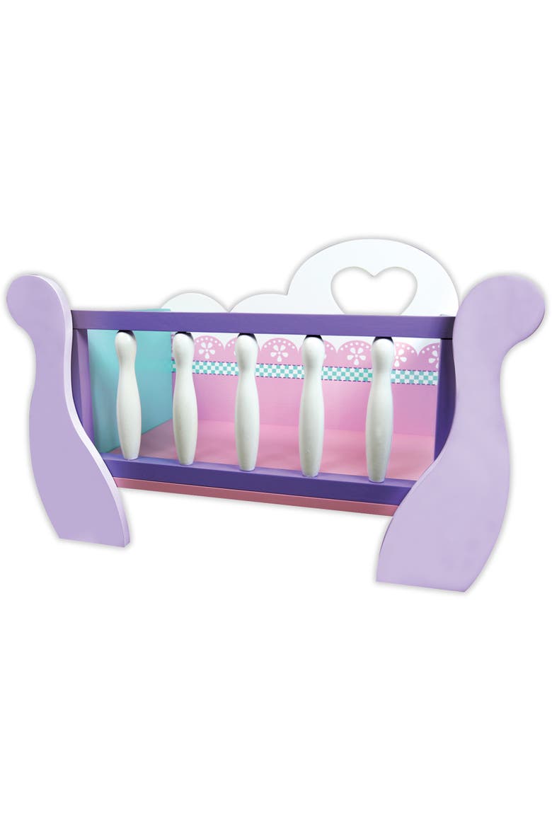 Wooden Baby Doll Cradle, Pink Purple White, Fits Up to 18 Inches, Alternate, color, Multicolored