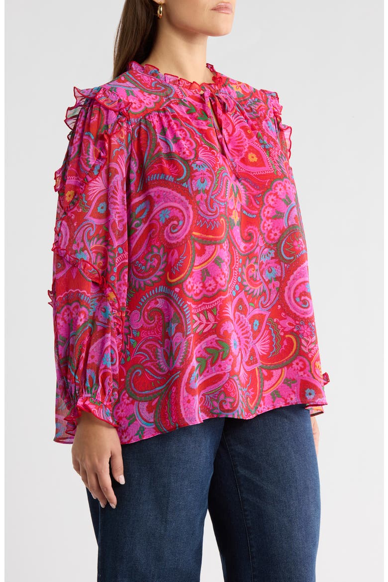 Anais Floral Ruffle Balloon Sleeve Top, Alternate, color, FUCHSIA-MULT