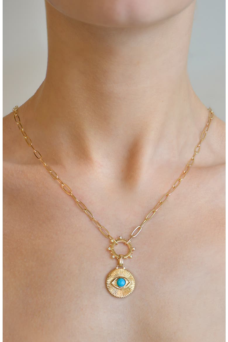 Classique Evil Eye Ripple Fluted Medallion Necklace, Alternate, color, TURQUOISE/ AQUA