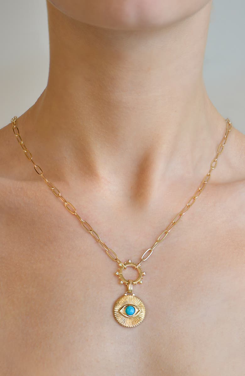 Anzie Classique Evil Eye Ripple Fluted Medallion, Alternate, color, Turquoise/ Aqua