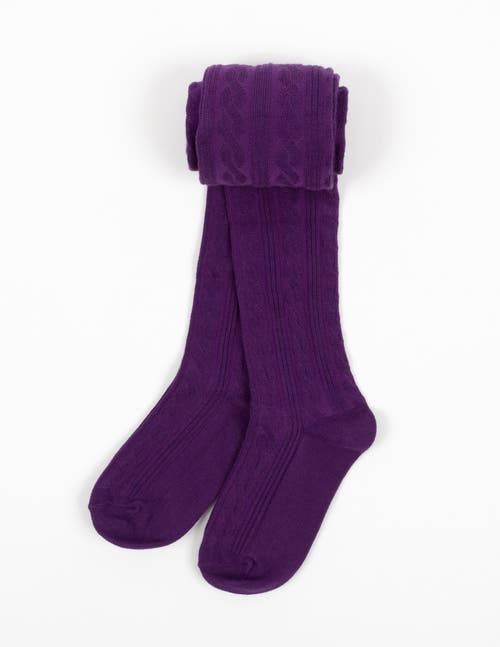 Leveret Girls Cable Knit Tights, Cotton Blend In Purple