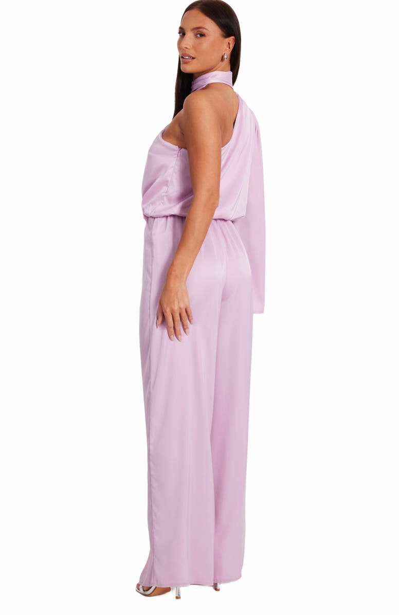 QUIZ One Sleeved Satin Jumpsuit With Scarf Detail, Alternate, color, Lilac