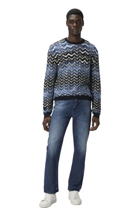 Crew Neck Sweater With Geometric Zigzag Pattern