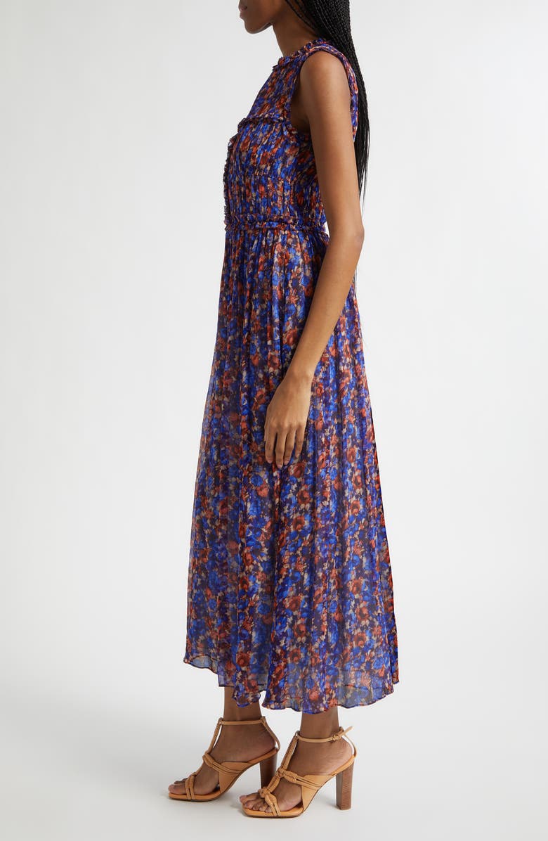 Ulla Johnson Kasia Floral Silk Midi Dress, Alternate, color, Violet