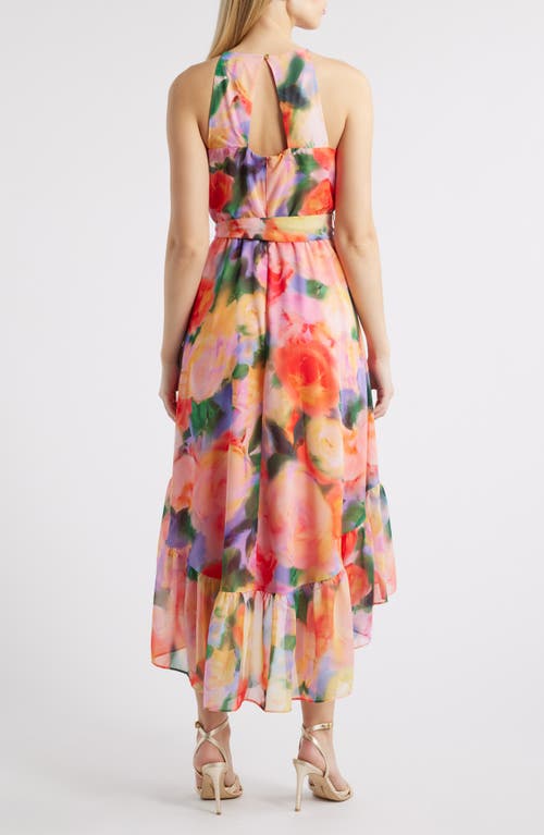 Vince Camuto Floral High-low Chiffon Dress In Pink Multi