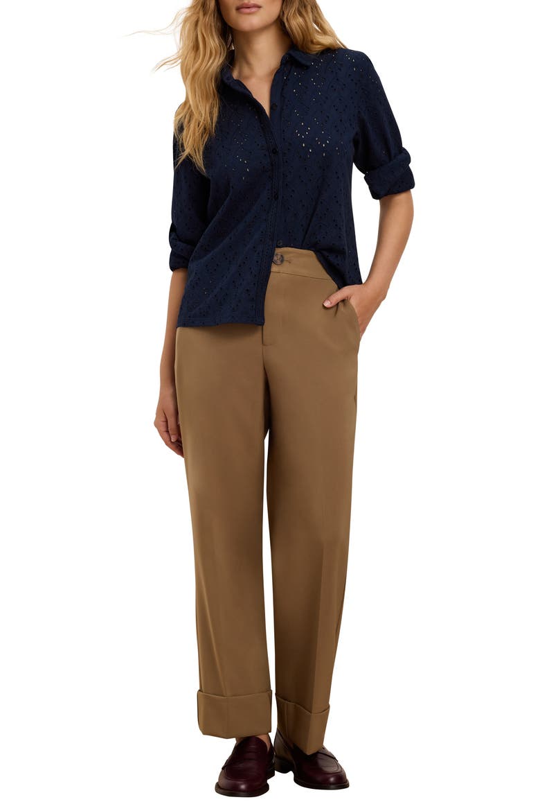Embroidered Eyelet Button-Up Shirt, Alternate, color, DARK INDIGO