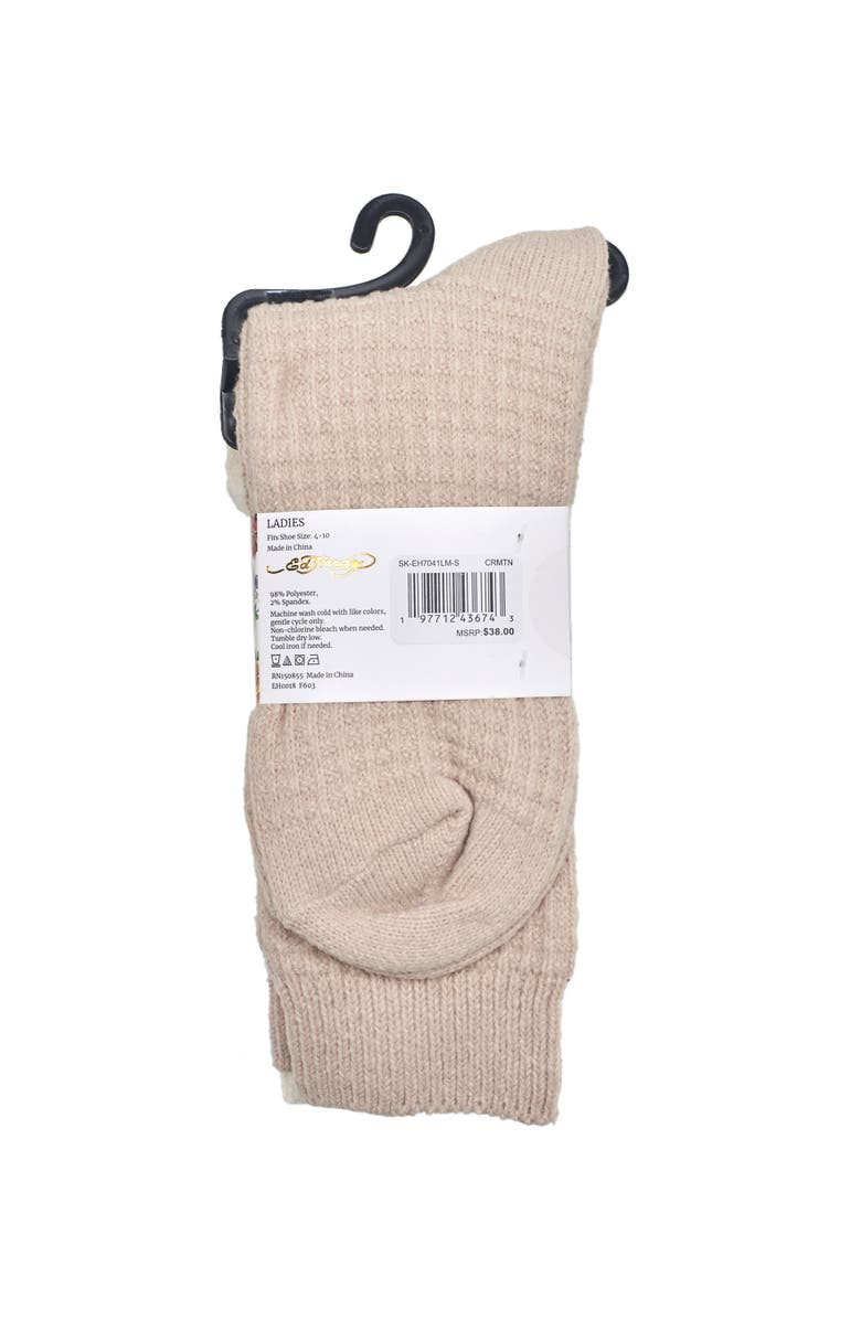 Ed Hardy Womens Tiger Embroidery Waffle Knit Slouchy Sock 2-Pack, Alternate, color, Cream/Tan
