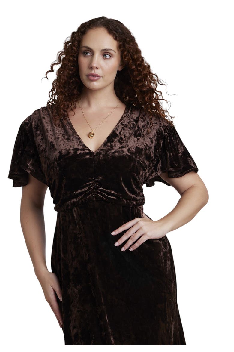 Crushed Velvet Strong Shoulder Maxi Dress (plus), Alternate, color, BROWN