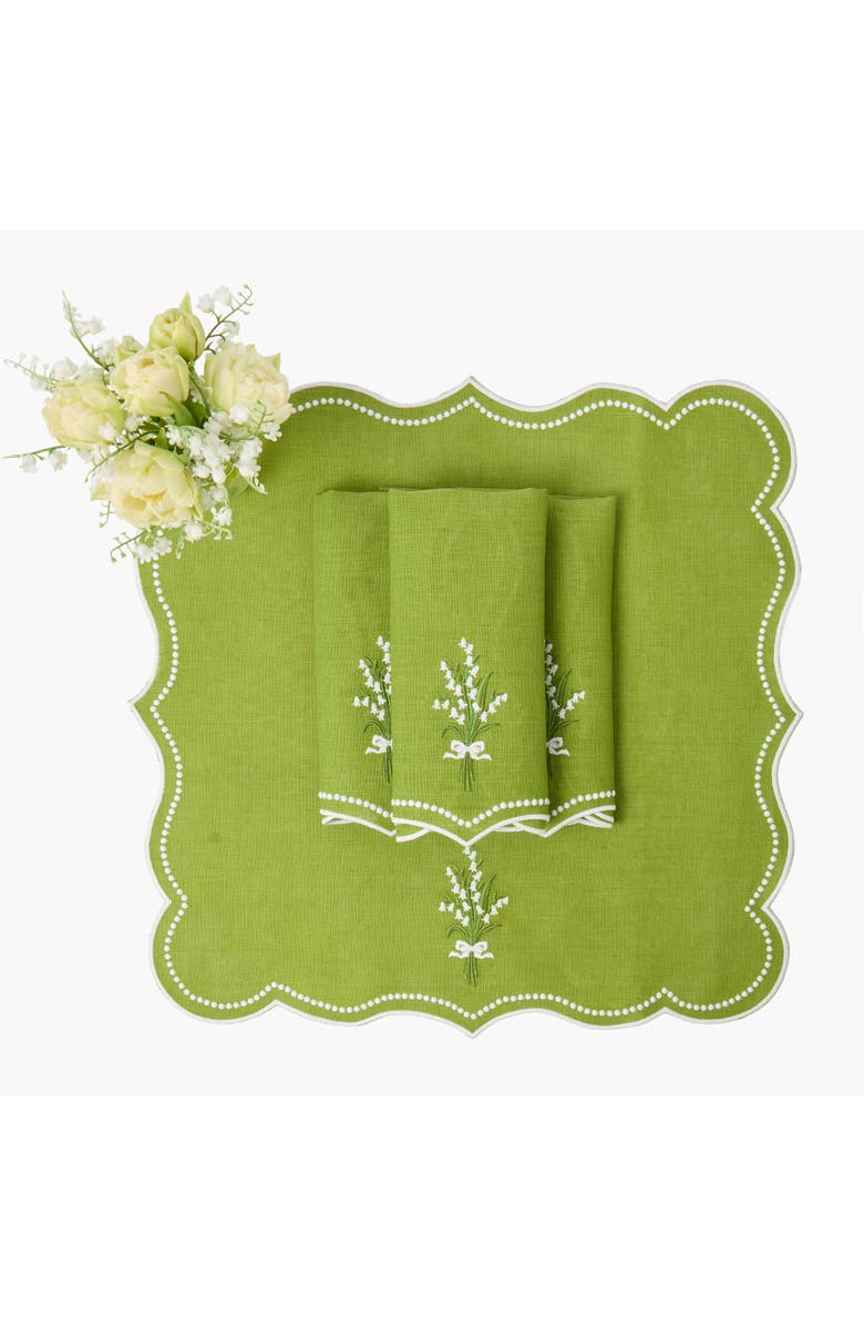 Mrs. Alice Green Lily of the Valley Eloise Linen Napkins, Main, color, Green