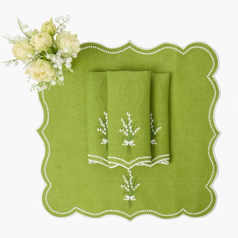 Green Lily of the Valley Eloise Linen Napkins (Set of 4)