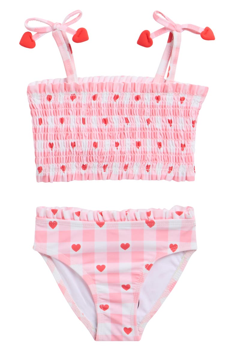 Gingham Heart UPF 50+ Two-Piece Swimsuit, Main, color, PINK