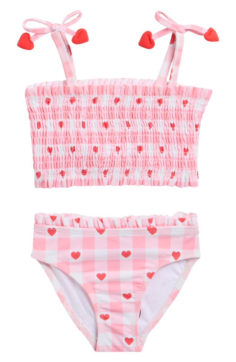 Little Me Gingham Heart UPF 50+ Two-Piece Swimsuit, Main, color, 