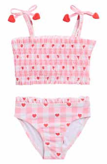 Little Me Gingham Heart UPF 50+ Two-Piece Swimsuit