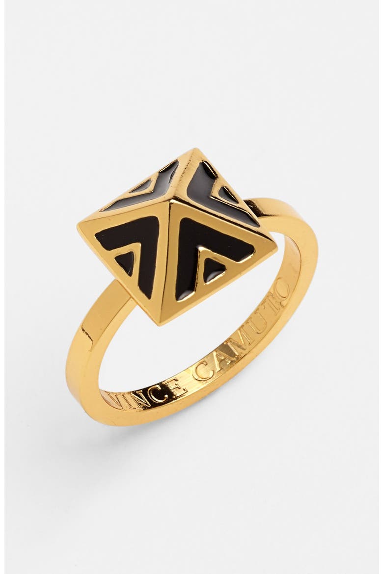 'Micro Geometry' Enamel Pyramid Ring, Main, color, BLACK/ GOLD