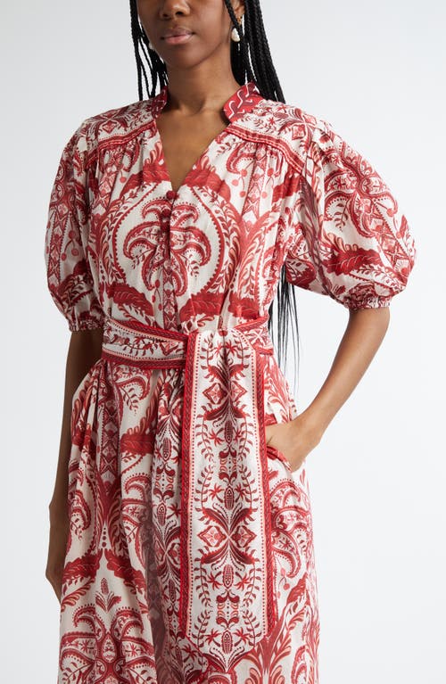 Shop Farm Rio Tropical Cameo Puff Sleeve Cotton Maxi Dress In Tropical Cameo Off-white