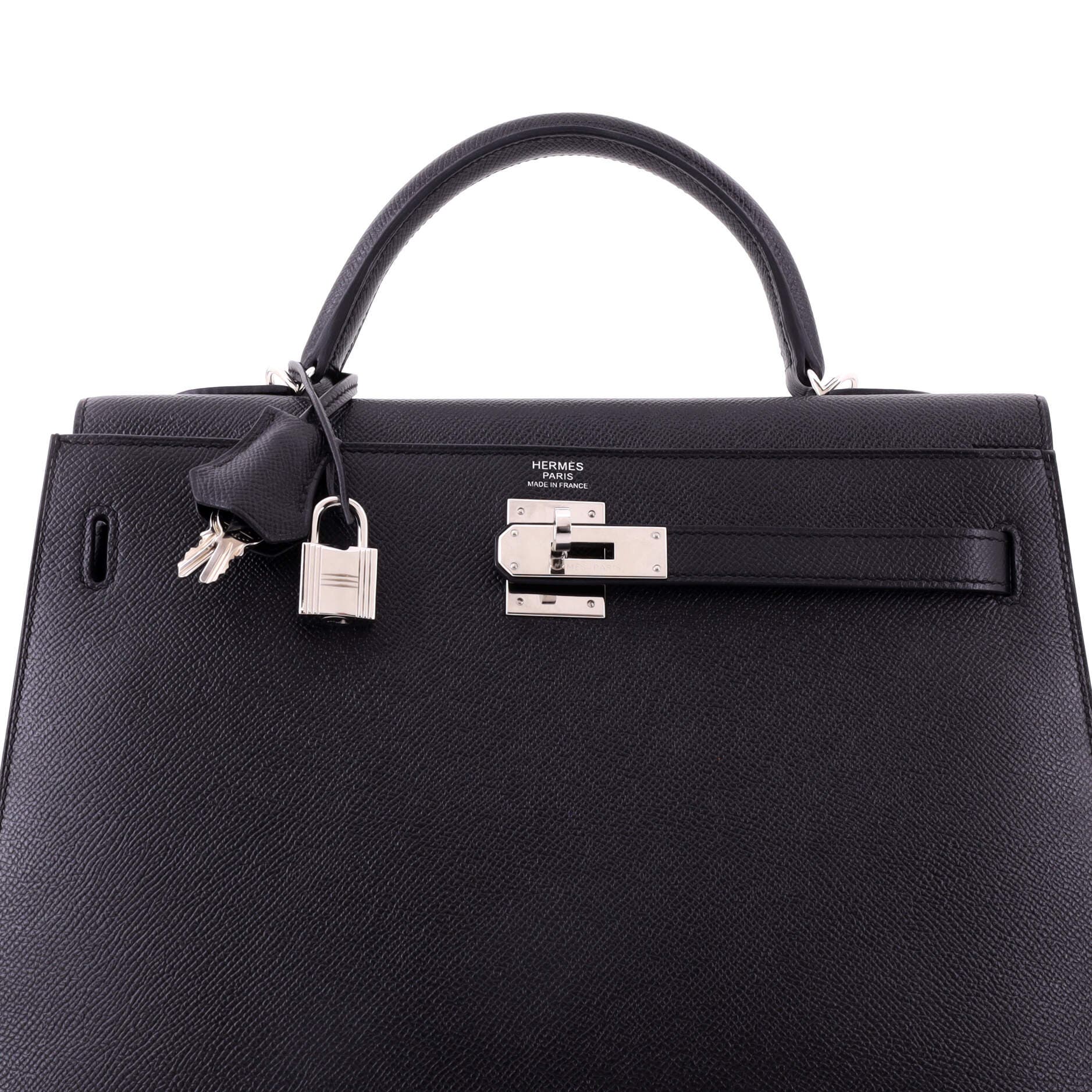 Kelly Handbag Black Epsom with Palladium Hardware 32, Alternate, color, Noir