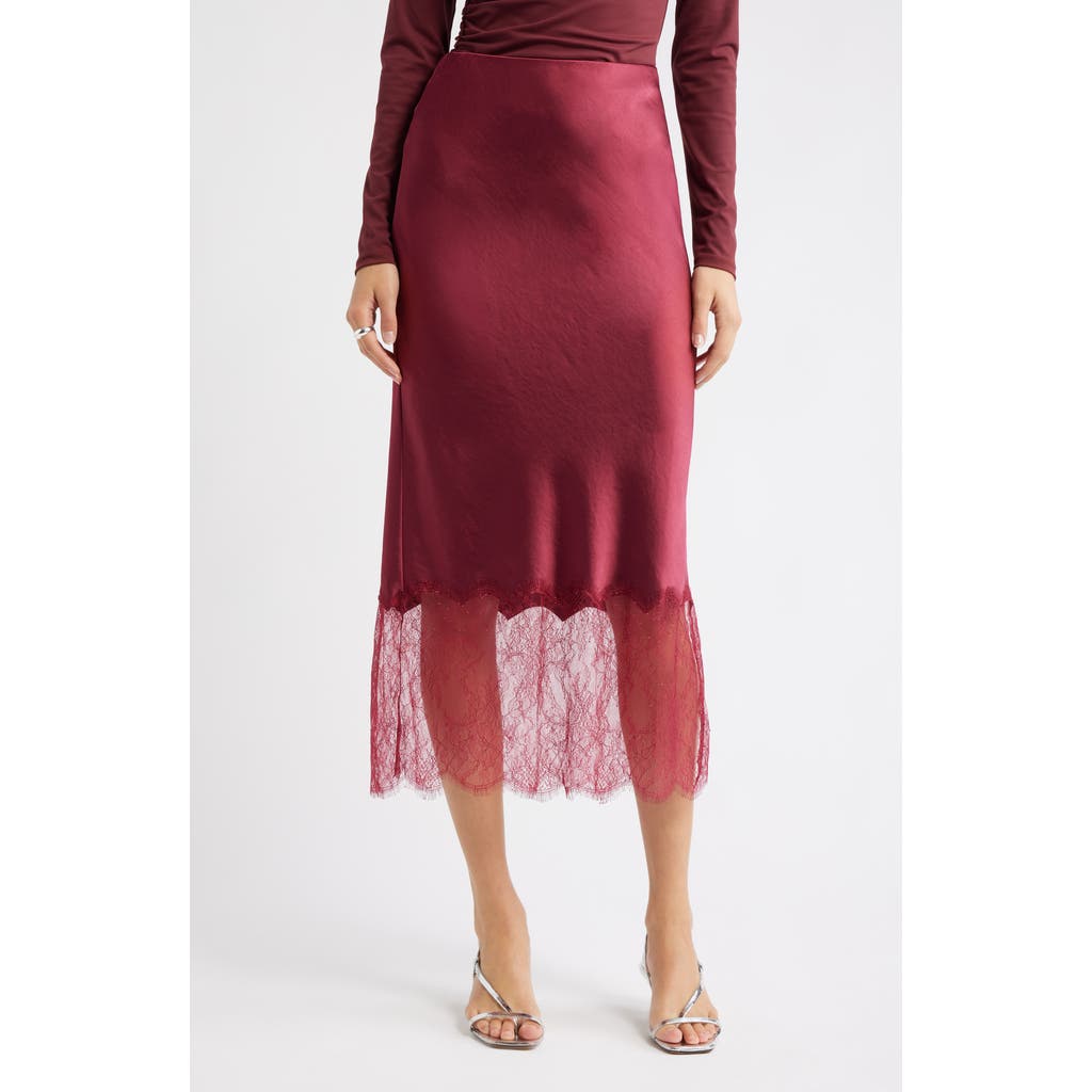 Open Edit Lace Trim Satin Midi Skirt In Pink